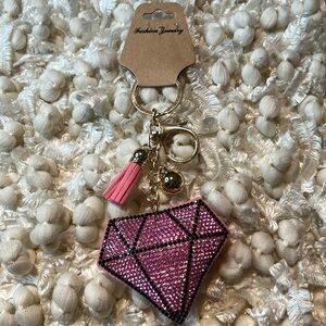 Pink and black rhinestone diamond shape keychain